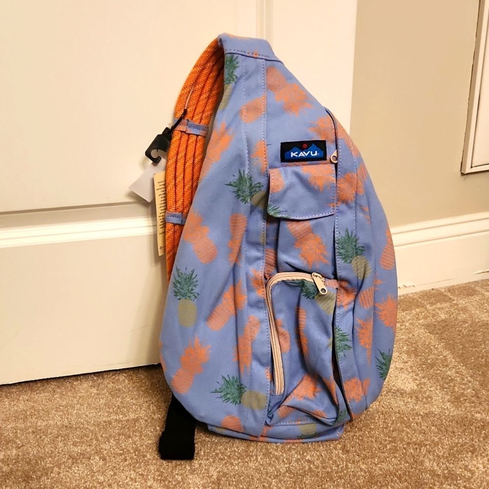 Kavu Large Rope Bag in "Pineapple Pirouette" Blue & Orange NWT